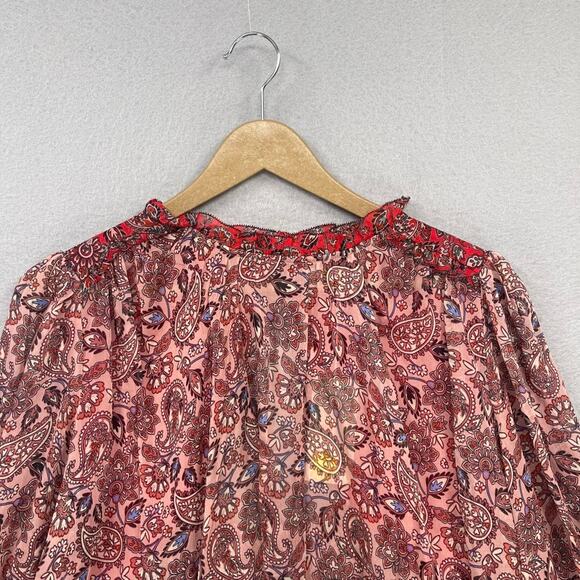Boden Top Blouse Womens 10 Red Paisley Floral Ruffle Open Back Swing Feminine - Picture 6 of 16